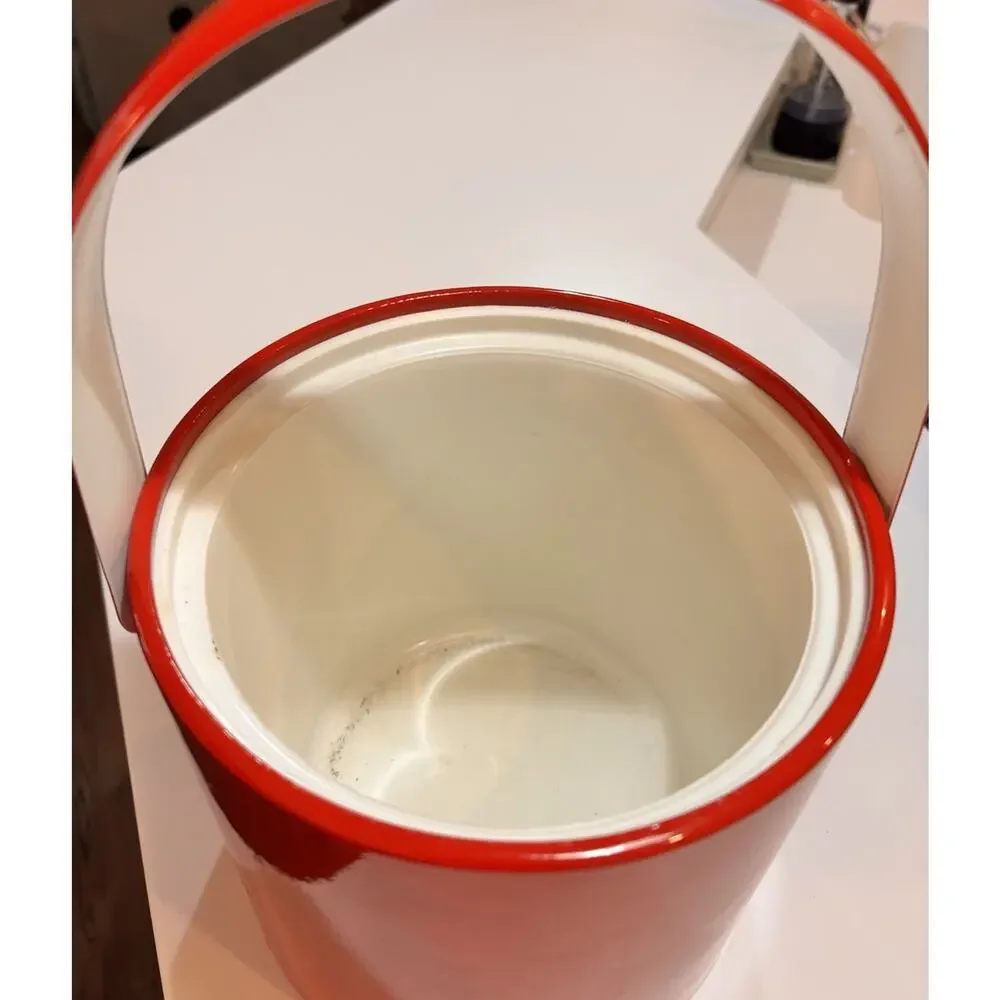 50's Vintage Royal Red White Patent Leather Ice Bucket Mid Century Modern MCM